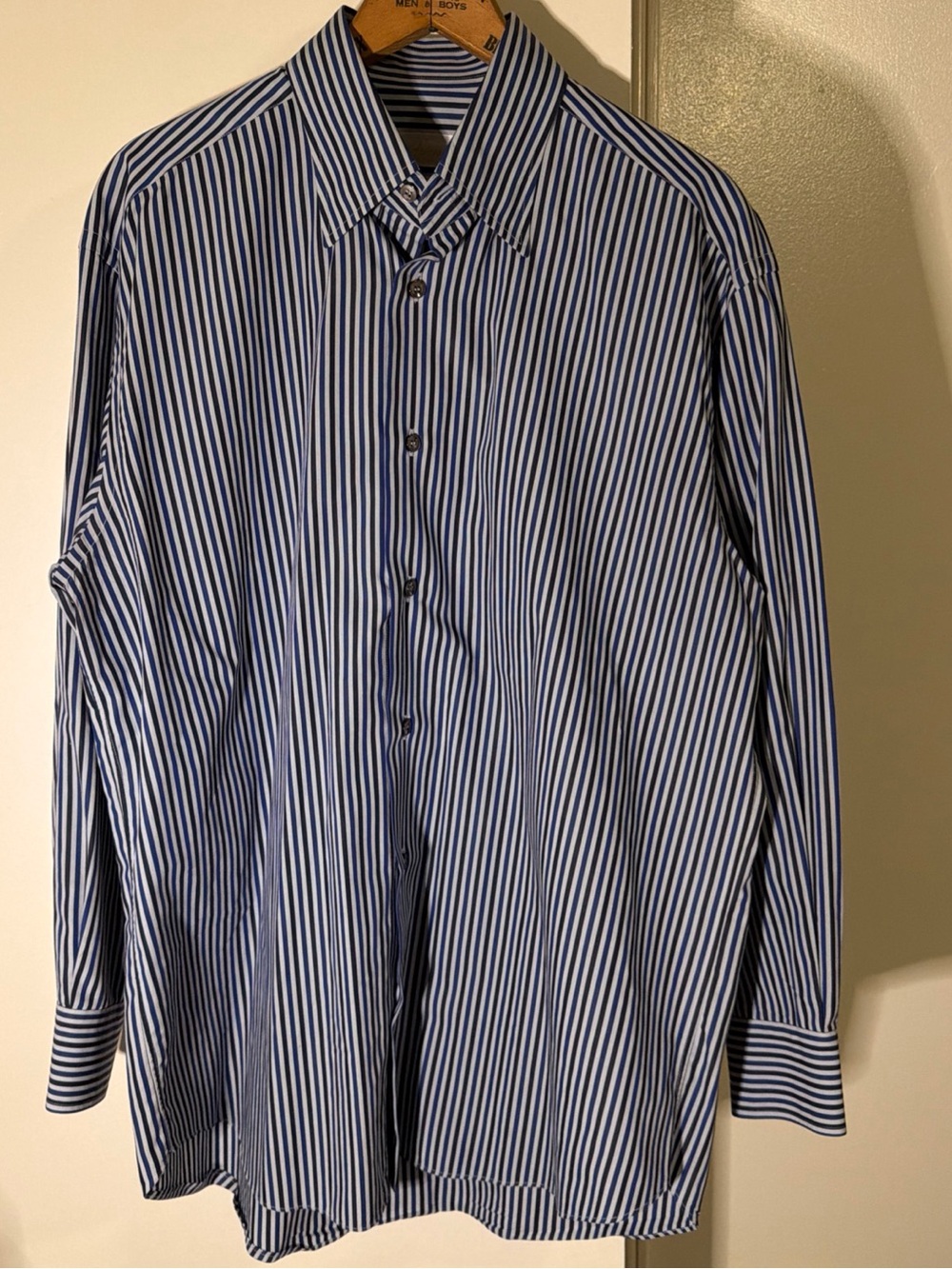Brioni Shirt Men’s Large Blue Black Plaid Button Long Sleeve 100% Cotton Italy